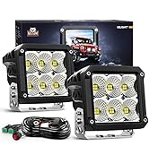 Nilight 2Pcs LED Pod Lights 120W 4 Inch Square 13500LM 120° Super Flood Light 14AWG DT Connector ...