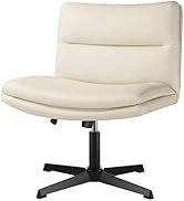 OFIKA Armless Office Desk Chair No Wheels,PU Leather Wide Office Chair,Criss Cross Legged Home Of...