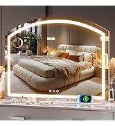 Hasipu Arch Vanity Mirror with Light, 40" x 30" Arched Led Makeup Mirror with 10X Magnification, ...