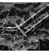 Abyssaly Black Marble Paper 11.8in×78.7in Peel and Stick Wallpaper Decorative Marble Paper Sticke...
