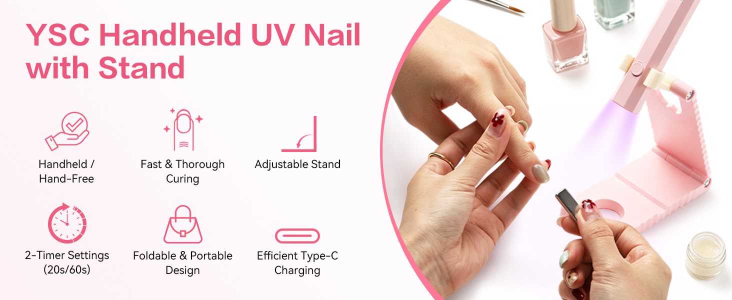 YSC 2-in-1 handheld uv light for gel nails with stand fast cure most gel polish