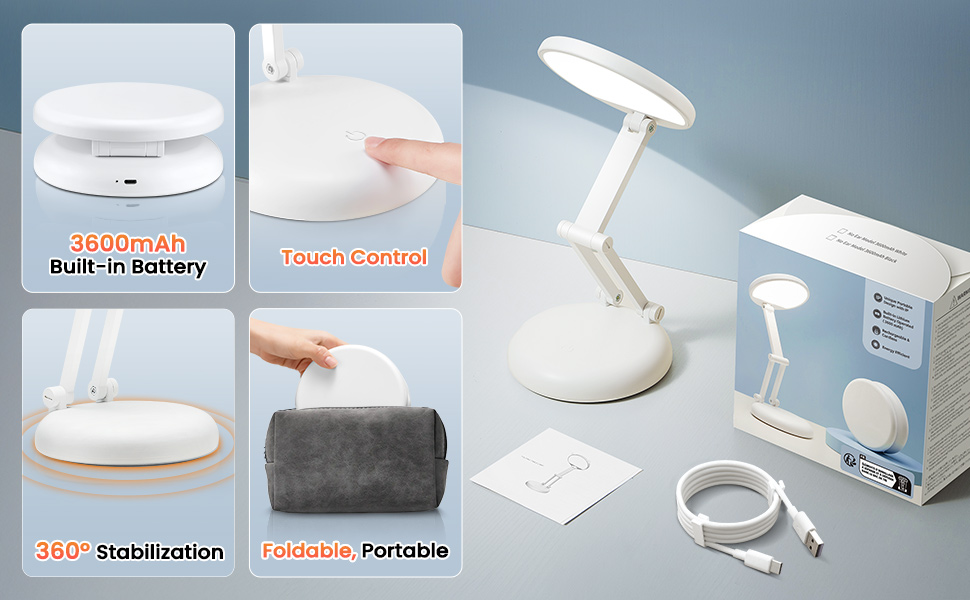 Desk Lamp for College Dorm Room Battery Powered Lights Rechargeable Cordless Table Lamp Dorm Reading