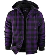 ZITY Hoodies for Men Flannel Fleece Sweatshirt Plaid Full Zip Up Jacket Sherpa Lined Winter Warm ...