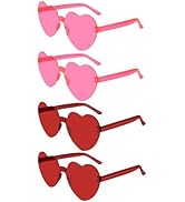 NACHLYNN 4 Pairs Rose Red and Red Heart Sunglasses for Women Rimless Heart Shaped Sunglasses Hear...