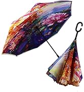 SIEPASA Inverted Reverse Upside Down Umbrella with C-Shaped Handle, Anti-UV Waterproof Windproof ...