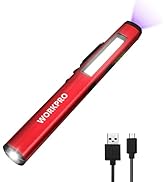WORKPRO Rechargeable Pen Light, 450 Lumen LED Flashlight with 365 nm UV Black Light, Multifunctio...