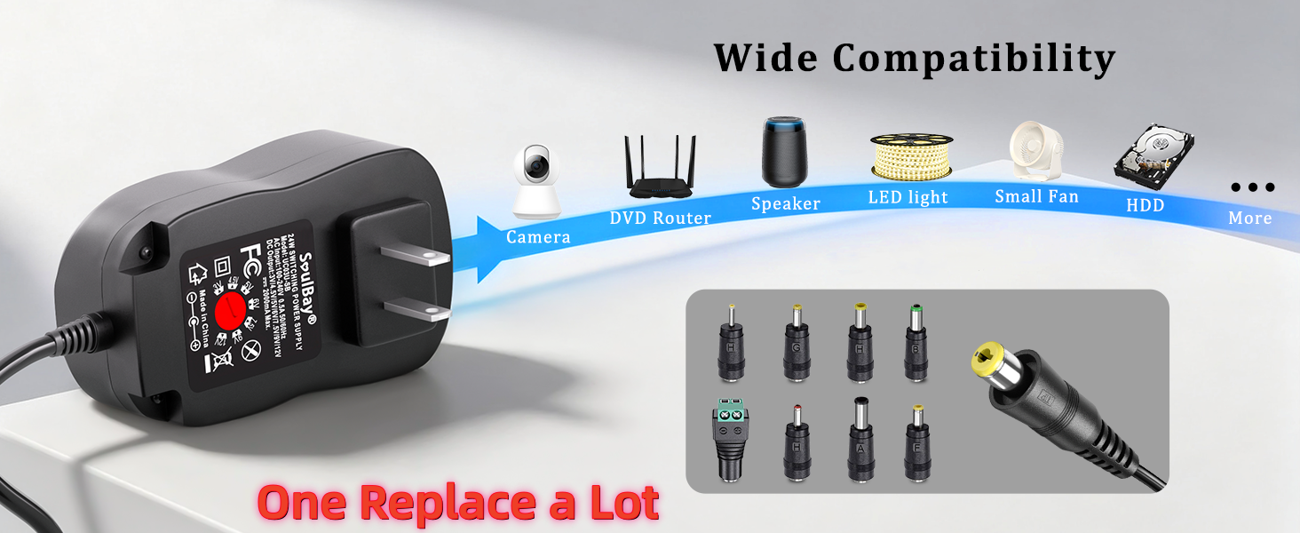 center positive power adapter 3vdc 4.5vdc 5vdc 6vdc 7.5vdc 9vdc 12vdc 1000mA 1500mA 2000mA 1A 2A