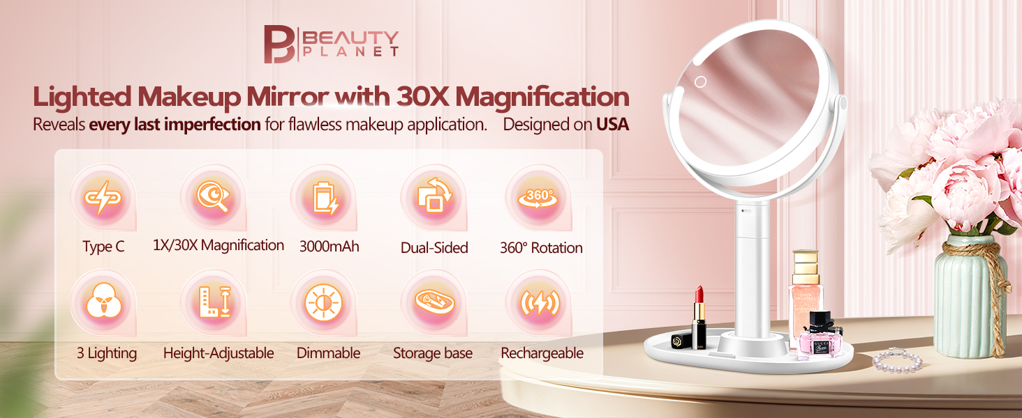 magnified mirror with lights