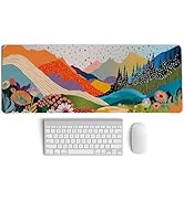 PaJiaNi Abstract Colorful Boho Mountain Wildflower Mouse Pad,Aesthetic Nature Landscape Desk Mat,...