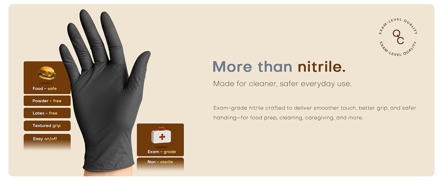 Exam-grade nitrile deliver smoother touch better grip safer handling food prep cleaning caregiving