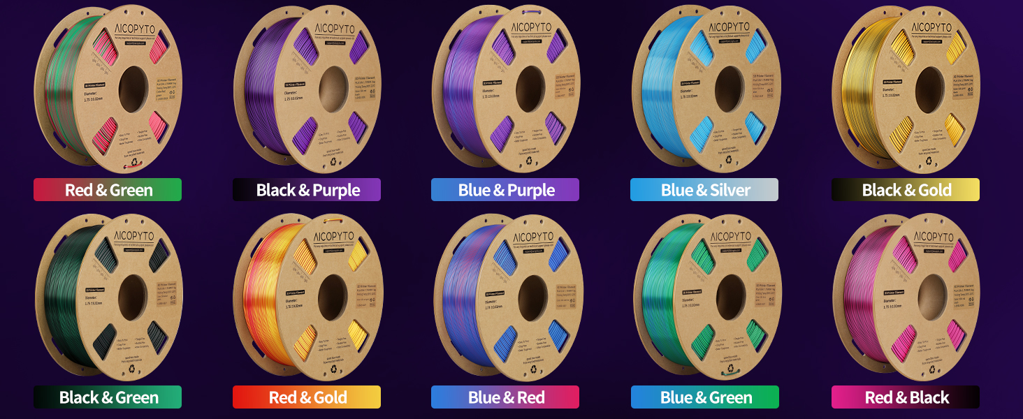 Dual Color Silk PLA 3D Printer Filament 1.75mm Silk Filament 1KG