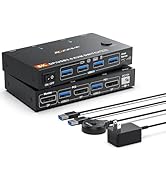 KCEVE KVM Switch 2 Computer 1 Monitor Displayport 4K@240Hz 8K@60Hz, USB 3.0 KVM Switch Displaypor...