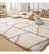 FALARK Fluffy Area Rugs for Living Room Bedroom, Modern Geometric 4x6 Feet White Rug, Soft Plush ...