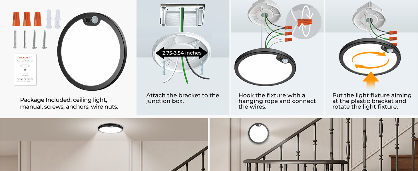 motion sensor activated ceiling light led flush mount fixture detection sensing detector indoor