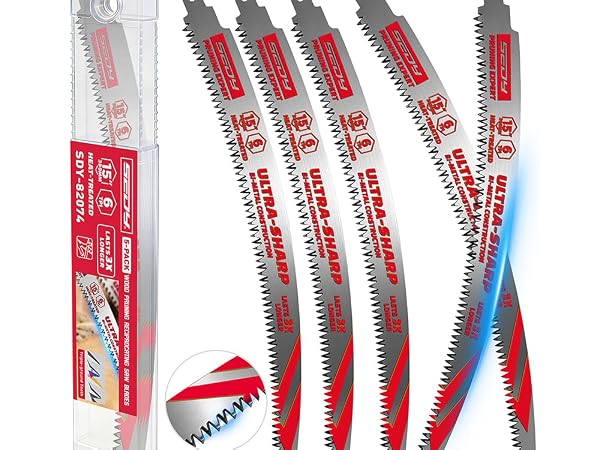 15 Inch Japanese Teeth Reciprocating Saw Blades, 6TPI Arc Edge Wood Pruning Saw Blades Set