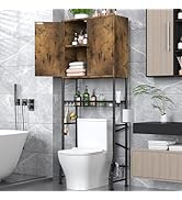 Over The Toilet Storage Cabinet - 2-Door Bathroom Organizer Shelf, Freestanding Space-Saver Toile...