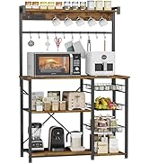 Kalrin Large Bakers Rack with Power Outlets 38.8 Inches, 15 Hooks Coffee Bar with 3 Wire Basket, ...