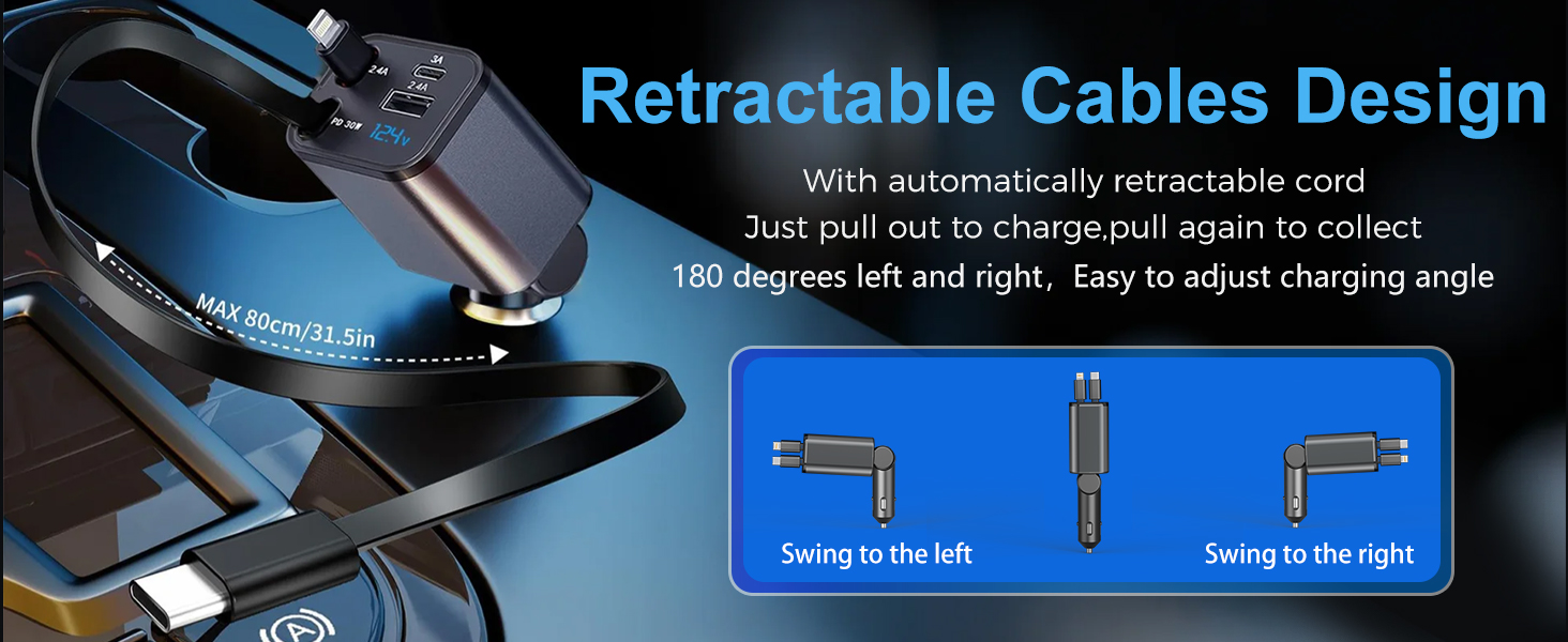 4 in 1 Retractable Car Charger,Super Fast Charging Car Chargers