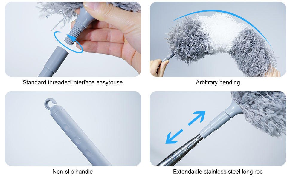 Feather duster with extension pole is easy to install.
