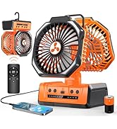 Dual Head Portable Rechargeable Fan 20000mAh Battery Powered Camping Fan Cordless with LED Lanter...