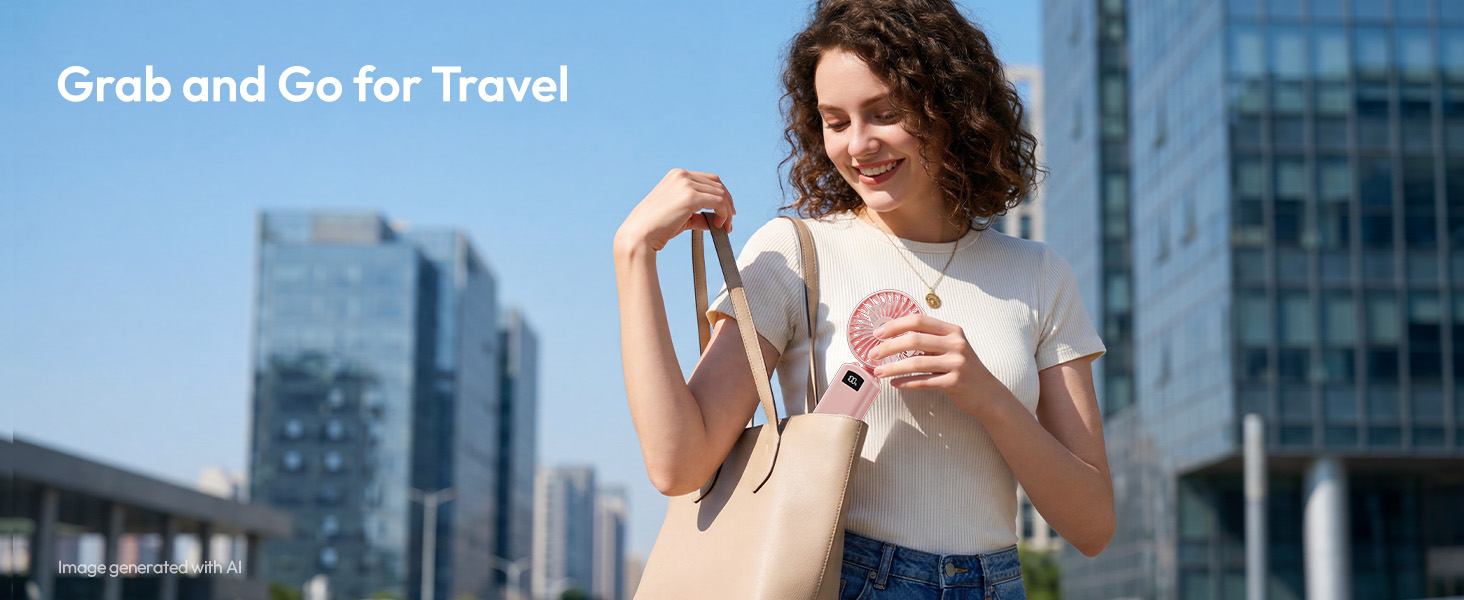 Portable handheld fan for city travel outdoor cooling bag carry and on the go summer use