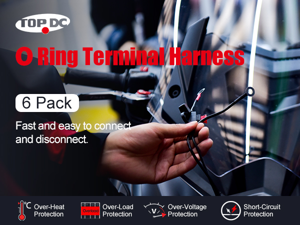 TOPDC 4 PCS 22&amp;#34; 10A Fused Ring Terminal Harness Quick Connect