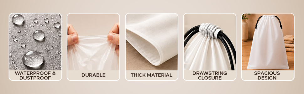 waterproof &amp;amp;amp; dustproof, durable, thick material, drawstring closure, spacious design