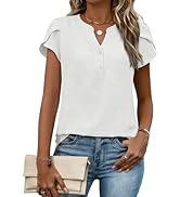 Zeagoo Womens Tops Dressy Casual Textured Blouses Cap Short Sleeve Shirts V Neck Button Up Summer...