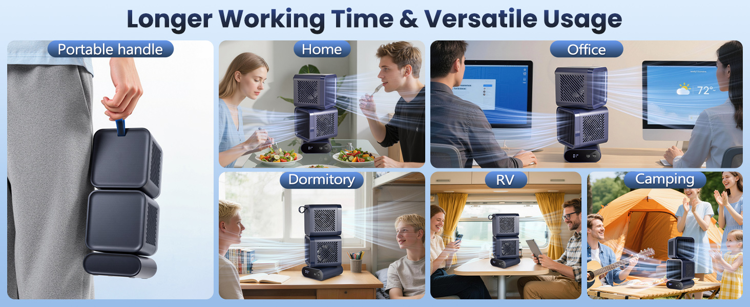 Nauttxon Dual-Head Desk Fan - Rechargeable Desktop Fan for Bedroom Office Home Desk Outdoor