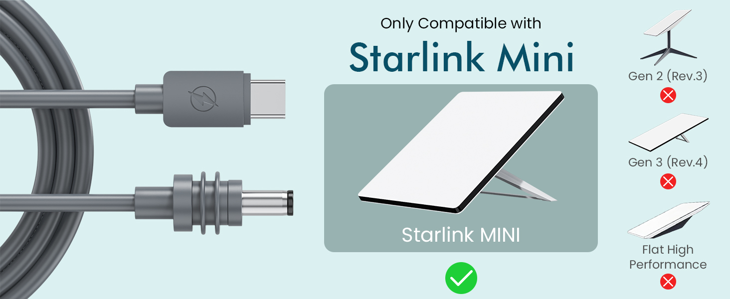 Starlink Mini Cable 10FT, USB-C to DC Power Cable 20AWG