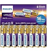 Philips Lithium AA Batteries 16 Pack, 1.5v l91 Lithium Double AA Battery, Up to 291% More Power f...