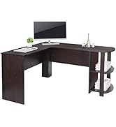 SUPER DEAL L-Shaped Corner Desk Computer Gaming Desk with Bookshelves- Modern Home PC Table Offic...