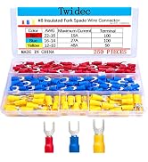 Twidec/250PCS Insulated Fork Spade Wire Connector 22-16/16-14/12-10 Gauge #8 Quick Splice Crimp T...