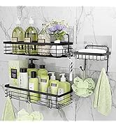 Orimade Adhesive Shower Caddy Soap Dish Holder Shelf with 5 Hooks Bathroom Organizer Basket Kitch...