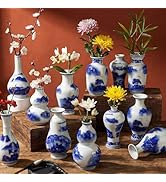 Maxcheck 12 Pcs Small Blue and White Vase Mini Porcelain Chinoiserie Bud Vase Vintage Ceramic Ori...