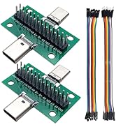 minidodoca 2 Pcs USB 3.1 Type-C Male to Female Test Board with PCB Board 24 Pins 2.54 mm Double-S...