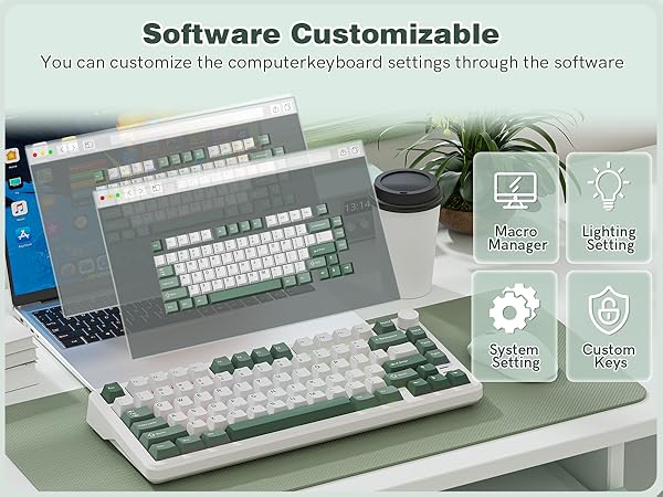 L75 mechanical keyboard infographic highlighting software customization features