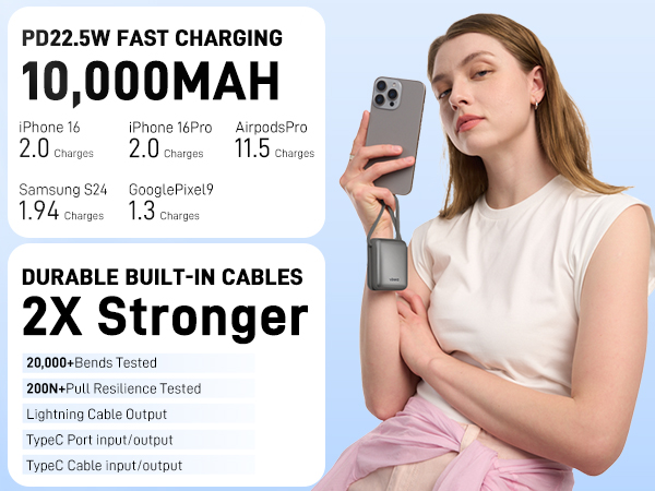 portable charger with built in cable phone battery bank laptop power bank