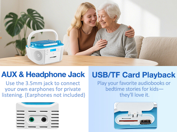 cd cassette tape player usb tf card aux headphone