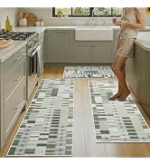 hicorfe Kitchen Rugs Set of 3,Non Slip Modern Geometric Kitchen Mats for Floor-Thick Stain Resist...
