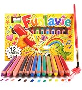 FUNLAVIE 3 in 1 Colored Pencils Set, 12 Jumbo Fat Watercolor Crayons &amp; Coloring Pencils Combo,Eas...