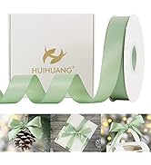HUIHUANG Sage Satin Ribbon 1 inch Light Sage Green Ribbon 50 Yards Double Face Silk Satin Ribbon ...