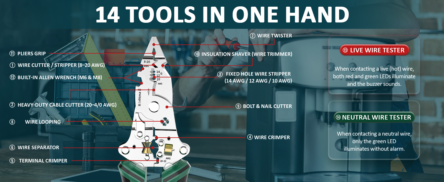 8 in 1 wire stripper with voltage tester