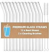 Antner 12 Pack Reusable Glass Straw, 8.5" x 10MM Bent Clear Glass Drinking Straws for Hot &amp; Cold ...