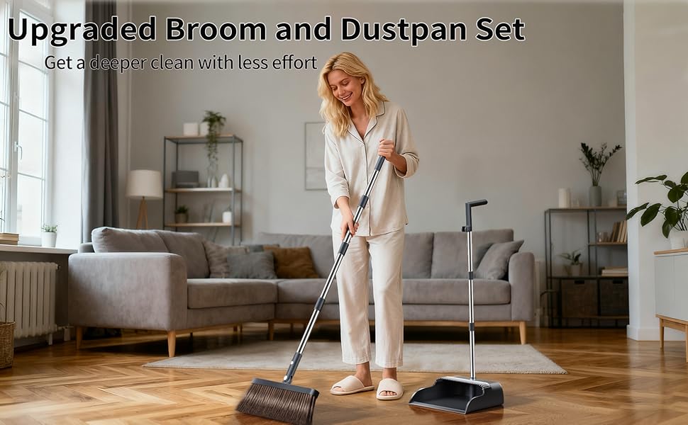 Upgraded broom and dustpan set for home cleaning