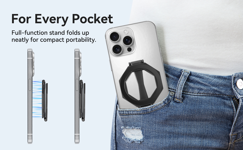 Full-function stand folds upneatly for compact portability.