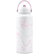 32 oz Insulated Water Bottle with Straw, Bow Water Bottle Stainless Steel with Flip Straw and Han...