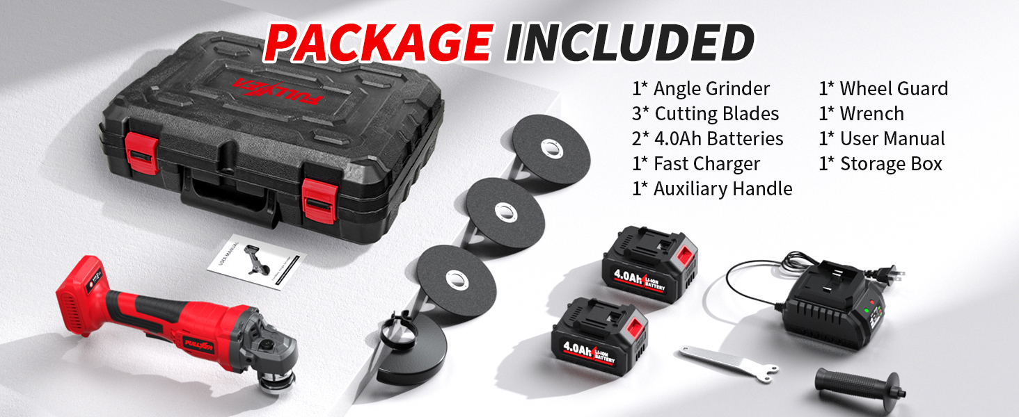 Battery Angle Grinder Tool Kit, 4-1/2 inch Cordless Grinder with Cutting Wheels