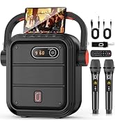 JYX Karaoke Machine with 2 Wireless Microphones, Portable Bluetooth Speaker PA System with Should...