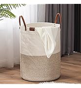 TECHMILLY Tall Laundry Basket, Large Woven Cotton Rope Dirty Clothes Hamper with Handle for Nurse...